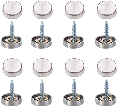 8 Pcs Mirror Screws, 30mm Brushed Stainless Steel Decorative Cap Metal Nail for Bath Plates Mirror Tables Wardrobes Furniture, Brushed Steel
