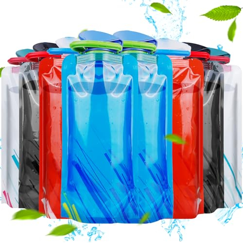 Moocuca 8PCS Faltbare Trinkflasche,Faltbare Wasserflasche mit Schraubverschluss und Ringschnalle, Wiederverwendbare Zusammenklappbare Trinkbeutel für Klettern, Wandern, Erkunden (4 Farben)