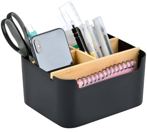 OctBird Organizador Escritorio de Madera, 5 Compartimentos, Negro, Caja de Almacenamiento para Oficina, Hogar y Colegio