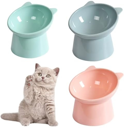 3Pcs Plastic Raised Cat Bowl Tilted 15 Degrees Elevated Cat Food and Water Bowls Set Anti Vomit Dog Kitten Food Dishes Pet Feeder for Cats and Small Dogs