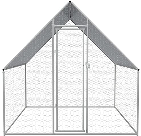 PIXZSSI Hühnerkäfig Outdoor 2x2x1,92 m Verzinkter Stahl Voliere Außengehege Stabiler Rahmen Wasserabweisend und UV-beständig Dach Hühnerstall für Hühner, Hennen, Enten und Andere Kleintiere
