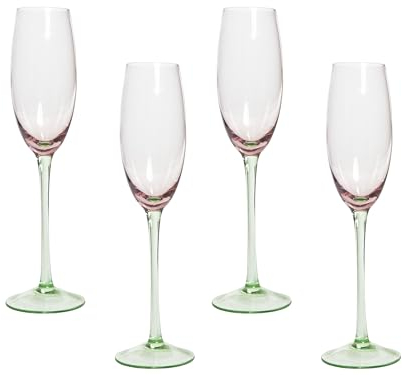 Beliani Set di 4 coppe da champagne in vetro soffiate a mano trasparenti rosa e verdi da 20 cl