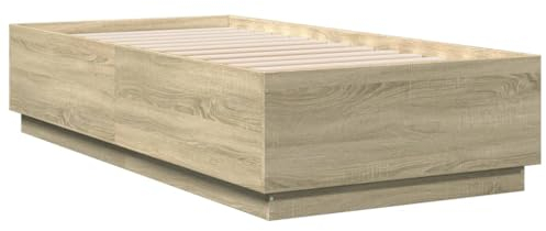 vidaXL Bettgestell, Bett mit LED für Schlafzimmer, Bettrahmen mit Lattenrost, Schlafzimmerbett Einzelbett, Sonoma-Eiche 75x190cm Holzwerkstoff