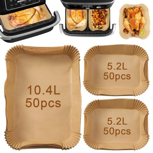 Tarwanear Air Fryer Liners Disposable 150Pcs,Air Fryer Liners for Ninja Foodi Flex Drawer Air Fryer AF500UK 10.4L,Large Air Fryer Parchment Paper Liners,Also Compatible for Duronic 10L
