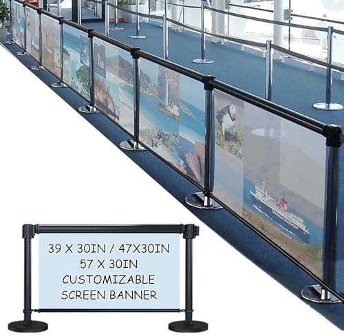 Pfosten-Set mit einziehbaren Gurten und anpassbarem Poster, Absperrungen für Menschenmengen für Flughafen/Restaurants/Flure, bedrucktes Rollup-Schild (100 cm)