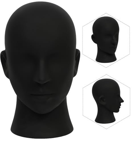 YYQXZG Mannequin Kopf Glossy Professional Kopf PVC Mann-Erwachsene Mannequin Kopf Display für Brille,Hut,Spielkonsole,Perücken,Kopfhörer (Matte black)