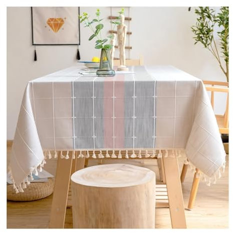 Aotiwe Tischdecke Moderno, Tischtuch Outdoor Plaid Mit Quaste Tischhusse Outdoor Rosa Grau Tischdecke Modern Esszimmer Leinen 140x220cm