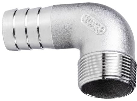 Klempnerzubehör, 1 Stück 90°-Winkelstück, 20 mm 25 mm 32 mm 38 mm 40 mm Schlauchanschluss x 3/4 Zoll 1 Zoll 1-1/2 Zoll 1-1/4 Zoll 2 Zoll Außengewinde 304 Edelstahl 90-Grad-Winkelstück(1 1/4 32MM)