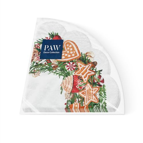 PAW Servietten Ø 32 cm, 12 Stück - Lebkuchenkranz | Runde Form, dreilagig und saugstark, festliche Tischdeko für Weihnachten, ein Blickfang auf der Tafel
