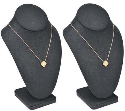 MOOCA Schmuckständer aus Holz, mit Leinen überzogen, für Halsketten, Büsten, 16,5 x 10,4 x 25,4 cm, schwarzes Leinen, 2 Stück