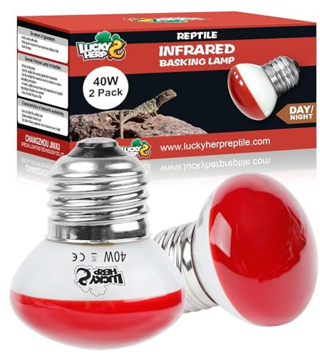 LUCKY HERP Reptile Infrared Heat Lamp, Infrared Basking Spot Heat Bulb 40W 2Pack, Red Heat Lamp Bulbs for Reptiles, Amphibian, Tortoise, Bearded Dragon, Lizard, Chicks