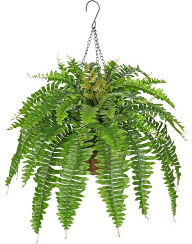Briful Plantes artificielles à suspendre de 45 cm avec panier à suspendre en pot de palmier, fausses feuilles de fougère comme de vraies plantes artificielles décoratives pour porche, salon, jardin