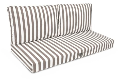 Déco Arts — Lot de 3 Coussins Déhoussables Salon Jardin 120x60 — Assise 120x60 + 2 Dossiers 60x35 cm — Imperméable Anti-UV — Remplacement Mobilier Jardin Terrasse Balcon Véranda — Rayures Beiges