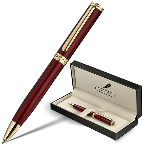 BEILUNER Red Lacquer Gel Pen With 24K Gold Finish, Retractable Pens, Gift Pen Set, Professional, Elegant, Writing, Executive, Office, Nice Fancy Designer, Perfect for Men and Women