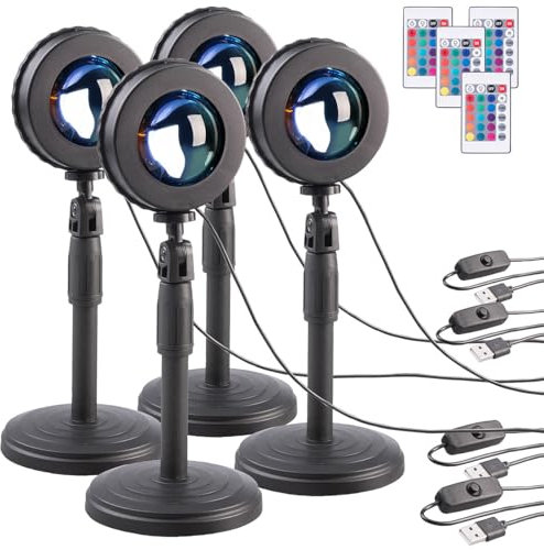 PEARL Deko Lampen LED: 4er-Set RGB-LED-Sonnenuntergangslampen, 16 Farben, Fernbedienung (Deko Stehlampe, Teleskoplampen, Farbe)