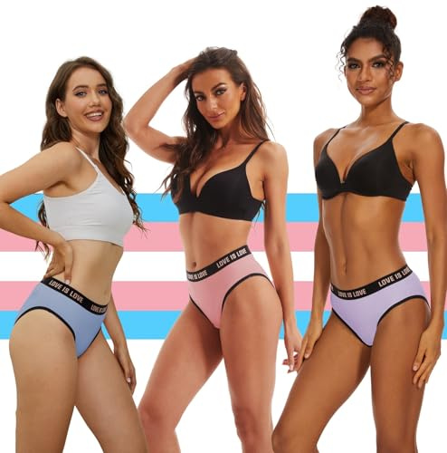 (3 Paar) Tucking Gaff Panties für Transgender, Haltbarkeit, bequem, Baumwolle, Pink/Violett/Blau, M