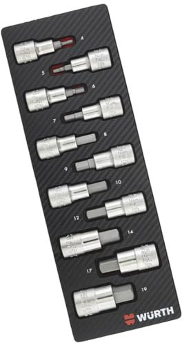 Würth 0965905204 - Juego de llaves de vaso (1/2 pulgadas, hexagonal, 11 piezas, con inserto de espuma, 2.4.1 con caja de tuercas para carro de taller)