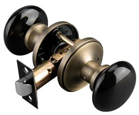 NCL - Pomos de puerta negros, pomos de puerta interiores, manijas de puerta redondas de porcelana, manijas de puerta de latón antiguo, cerraduras de puerta para dormitorio y baño