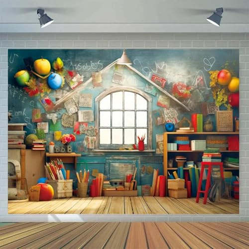 Graffiti Bücher und Schulbedarf Fotografie Hintergrund, Schulanfang Banner Dekoration Fotokabine Requisiten 240X180cm