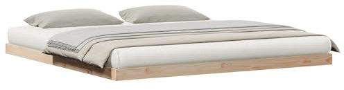 vidaXL Minimalistisches Bettgestell aus massivem Kiefer 200 x 210 cm Robuste Höhenverstellung Natürliches Finish Indoor Schlafzimmermöbel 2 Personen Langlebig Schlank Rechteckig Holz