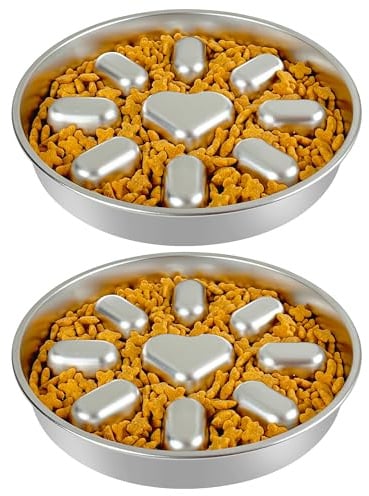 Oiwliur Slow Feeder Hundenapf mit Anti-Rutsch-Matte, Edelstahl Metall Slow Feeder für Kleine & Mittlere Hunde, 2 Tassen Haustiernapf für Schnelle Esser, Verlangsamt das Essen, Spülmaschinenfest (2