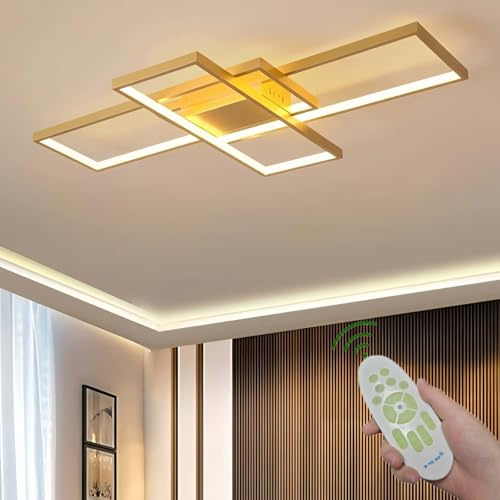 Lumbryzn LED Deckenleuchte Dimmbar mit Fernbedienung, Moderne Rechteckige Wohnzimmerlampe aus Aluminium & Acryl, 3000K–6500K Deckenlampe für Schlafzimmer, Küche, Kinderzimmer und Flur