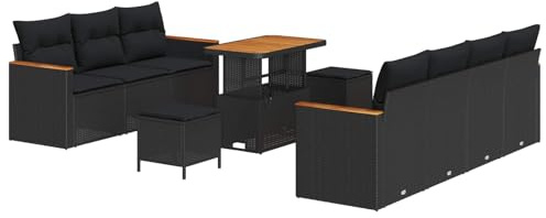 vidaXL Gartensofa-Set 10 STK. Schwarz Poly-Rattan