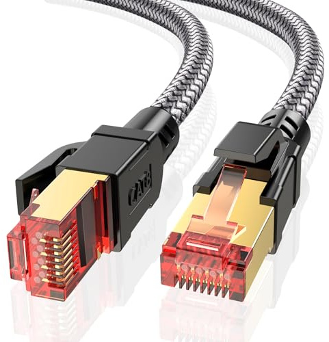Ltemziiy Cavo Ethernet Cat 8 da 1,5 m, 40 Gbps 2000 Mhz ad alta velocità Gigabit Lan, cavo di rete RJ45 intrecciato rotondo S/FTP, per ufficio, gioco