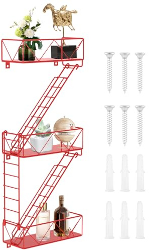 Metal Fire Escape Wall Shelf, with Screws Unique Decorative Shelf for Bedroom Living Room and Home Decor Action Figure Display(red)