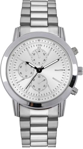 Comtex Herrenuhr mit Stahlarmband, schwarzes Zifferblatt mit silbernen Stundenmarkierungen, Edelstahlarmband, Quarzwerk
