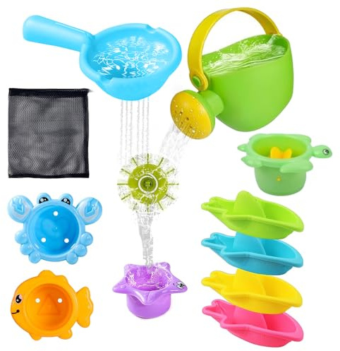 Nzkeuf Bath Toys for Babies & Toddlers , Safe & Durable Silicone Bathtub Bath Set, Bath Toys for Baby Bathroom & Pool Time, Waterproof Bathroom Toys with Storage for Children