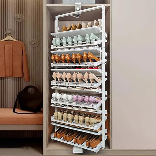 Schuhregal im Schrank 360° Rotierendes Ausziehbare Closet Organizer Schuhregale zum Herausziehen höhenverstellbar Schuhständer Schuhaufbewahrung Schuhschrank(White,48CM/19IN_4-TIER)