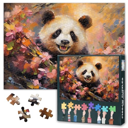 1000 Teile Panda Puzzle: Bär in Blütenatmosphäre (50x70cm) - Bezauberndes Motiv, Spirituelles Geschenk & Deko