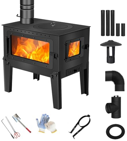 Holzofen für Den Innenbereich, Kaminofen mit 2 Sichtfenstern, Multifunktional, Feuerfest, Gleichmäßige Wärmeverteilung, für Zuhause und Büro(50 * 31 * 50cm/20 * 12 * 20in)