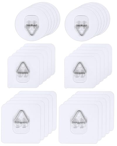 30 Pack Adhesive Wall Plate Hangers, Invisible Sticky Plate Hooks for Walls, Heavy Duty Wall Art Mounting Kit for Decorative Plates, Picture Frames & Decor,Max 20kg (Transparent)