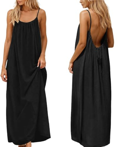 nnOuOnn Backless Cami Dress for Women Summer 2026 Sleeveless Long Maxi Casual Sundress Ladies Flowy Open Back Lounge Dresses Beach House