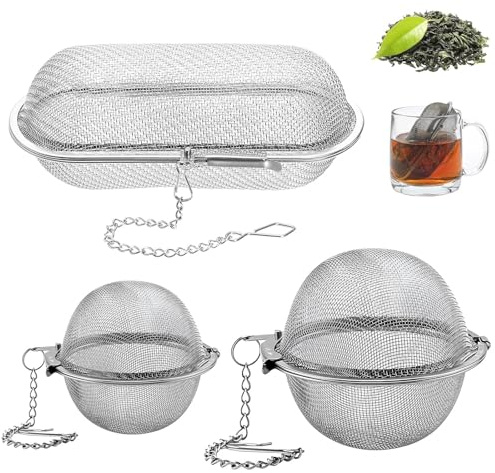 3 Pièces Boule a The Passoire Inox Infuseur Thé Petite Passoire à Epices | avec Chaîne Idéal pour Maison Restauration Cuisine Théières Tasses Infuser Vrac Sucre Epices Soupe Cacao Poudre
