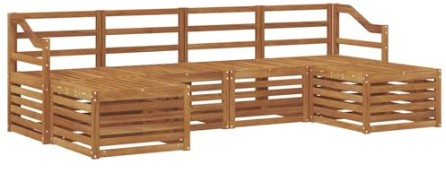 vidaXL Sofagarnituren 6 pcs Natur Massivholz Akazie, Outdoor-Sofa, modernes Gartenmöbel, langlebiges Ecksofa, Terrasse Lounge, Sitzgruppe für die Veranda