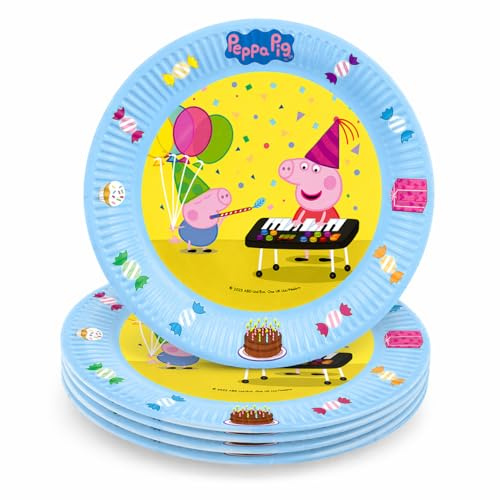 Peppa Pig Partyteller 6 Stück – Ø23 cm aus Pappe – Kindergeburtstag Deko – Peppa Wutz Party Teller – Pappteller Kinder Party