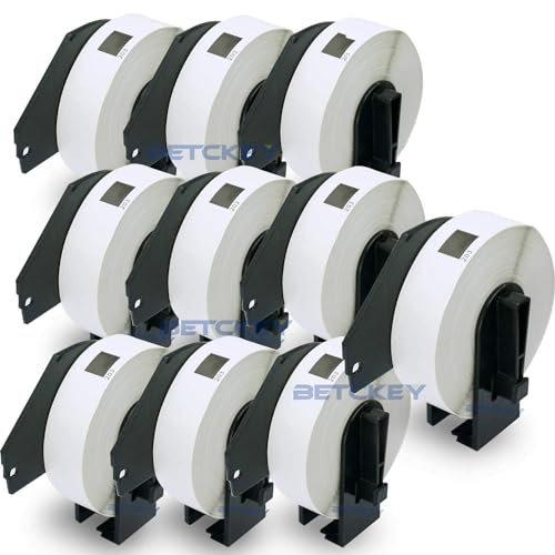 BETCKEY - 10 Rouleaux DK-11203 Étiquettes de Dossier de Fichiers Compatible avec Brother, 17mm x 87mm, 3000 Étiquettes pour Imprimantes d'Étiquettes QL Brother
