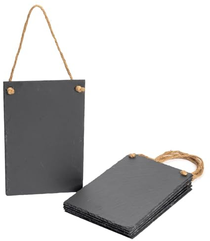 Nicola Spring Hanging Slate Chalkboard - Pack of 6-30x20cm Rustic Blackboard with Rope for Kitchen, Café, Garden or Restaurant - Reusable Natural Slate Memo Message Board - Home Décor Gift Idea