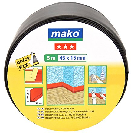 mako Sockelleiste selbstklebend 45mm x 5m, Schwarz, Wasserfest, Acryl oder Silikon