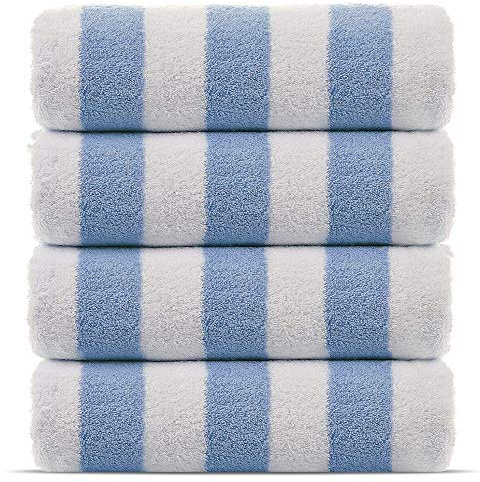 Chakir Turkish Linens Premium Quality 100% Cotton Turkish Cabana Thick Stripe Pool Beach Towels 4-Pack (Light Blue, 30x60 Inch)