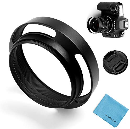 49mm Hohl Gegenlichtblende,Fotover Universal Metall Sonnenblende Streulichtblende mit Objektivdeckel für Canon Nikon Sony Pentax Olympus Fuji Kamera + Mikrofaser Putztuch