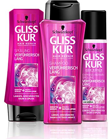 SCHWARZKOPF GLISS KUR Verführerisch Lang Shampoo, Spülung, Express-Repair-Spülung Set