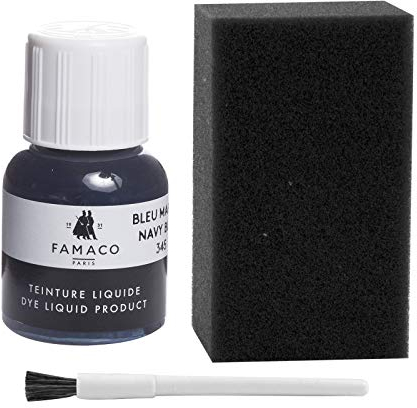 Dye Design - Pintura para zapatos de piel y piel sintética, zapatillas con esponja y pincel, tinte líquido Famaco Dye Liquid, 36 colores azul marino