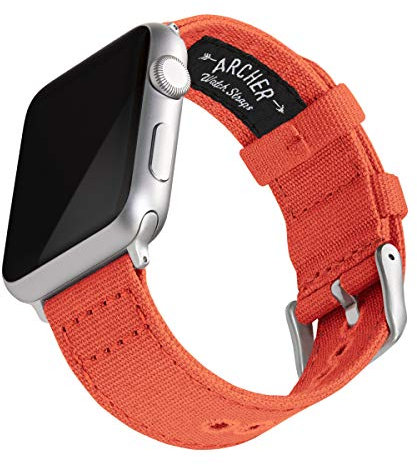 Archer Watch Straps - Canvas Straps for Apple Watch (Tangelo Orange, Silver, 40/41/42mm)