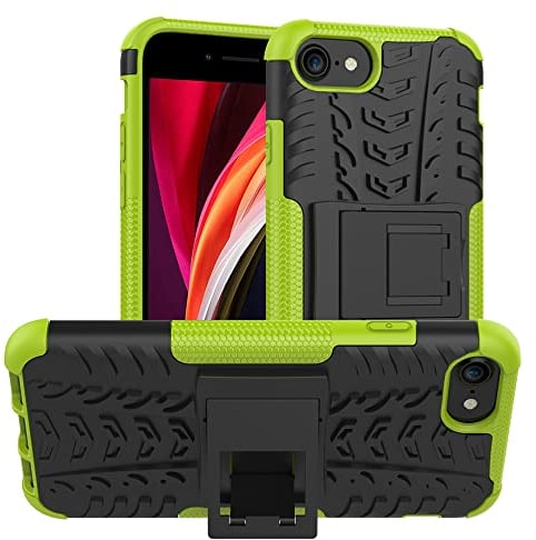 ALDHOFA iPhone 8 case,iPhone SE 2020 Case,iPhone SE3 Case,Heavy Duty Shock Proof Protective Phone Case,Dual Layer Hybrid Cover with Kickstand for iPhone 8/SE 2020/SE3 (Green)