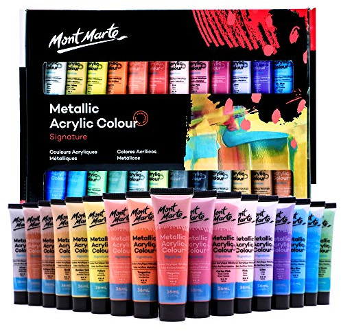 MONT MARTE Premium-Metallic-Acrylfarben-Set, 24 x 36 ml Tuben, 24 Farben, geeignet für die meisten Oberflächen, einschließlich Leinwand, Karton, Papier und Holz