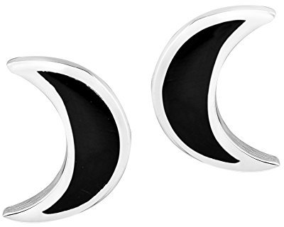 Adorabili orecchini a perno in argento Sterling 925 con intarsio di onice nero a forma di mezzaluna